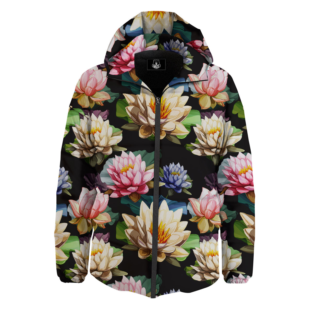 Lotus Vintage Print Pattern Down Jacket-grizzshop