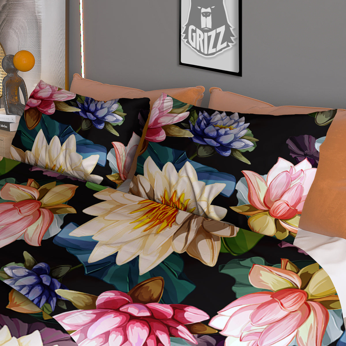 Lotus Vintage Print Pattern Duvet Cover Bedding Set