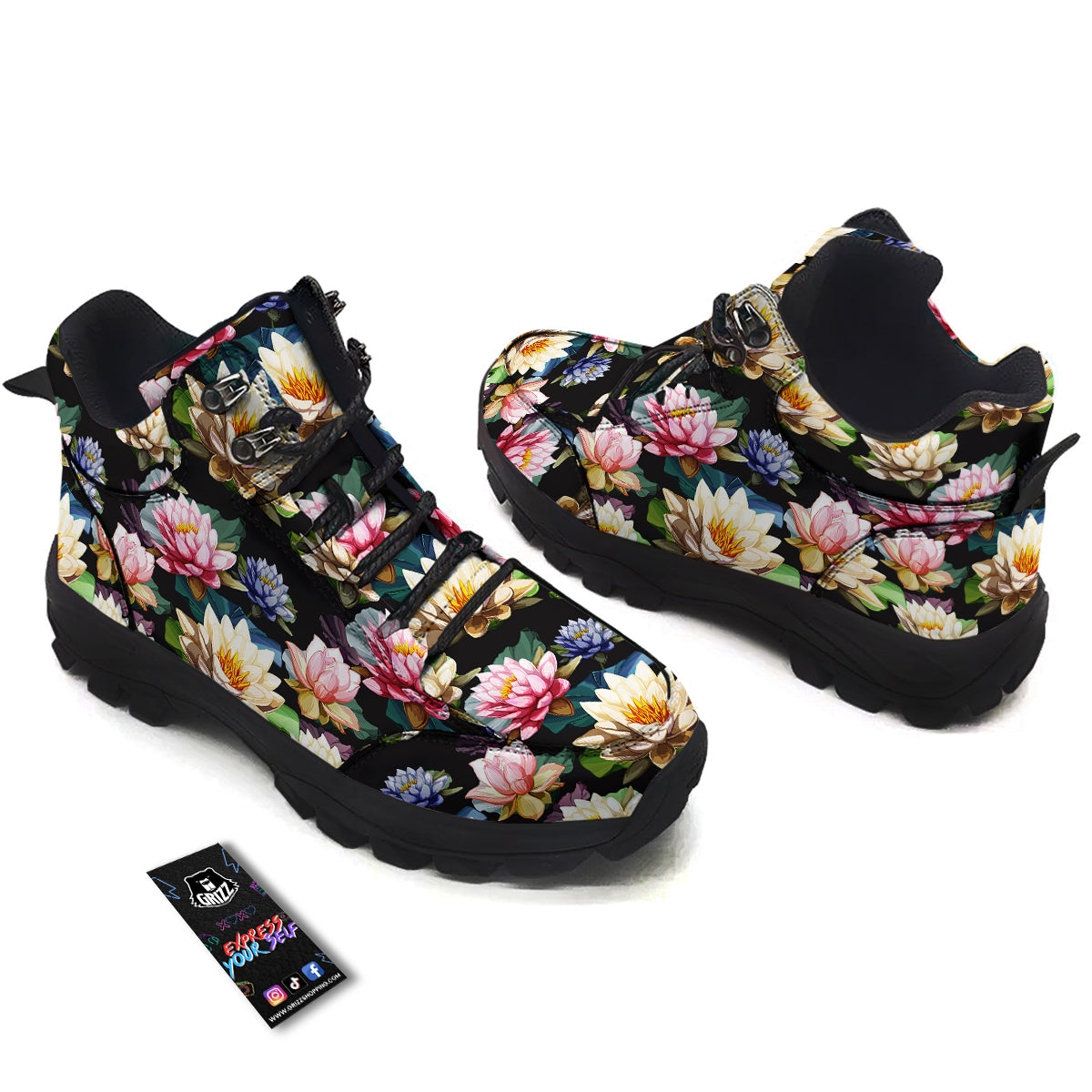 Lotus Vintage Print Pattern Hiking Shoes-grizzshop