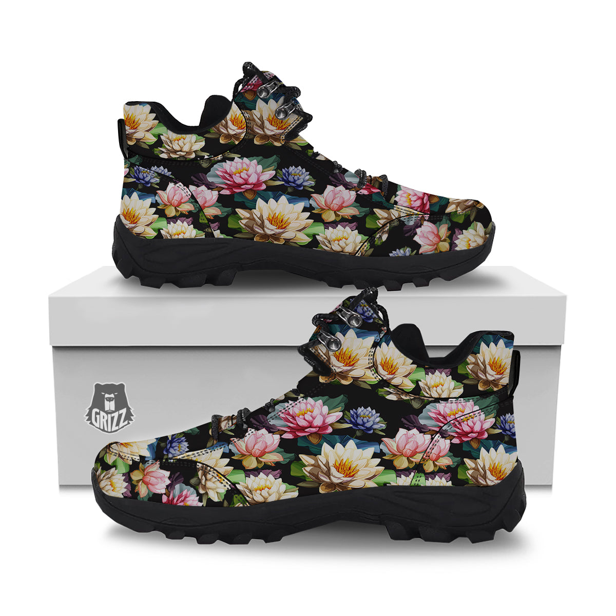 Lotus Vintage Print Pattern Hiking Shoes-grizzshop