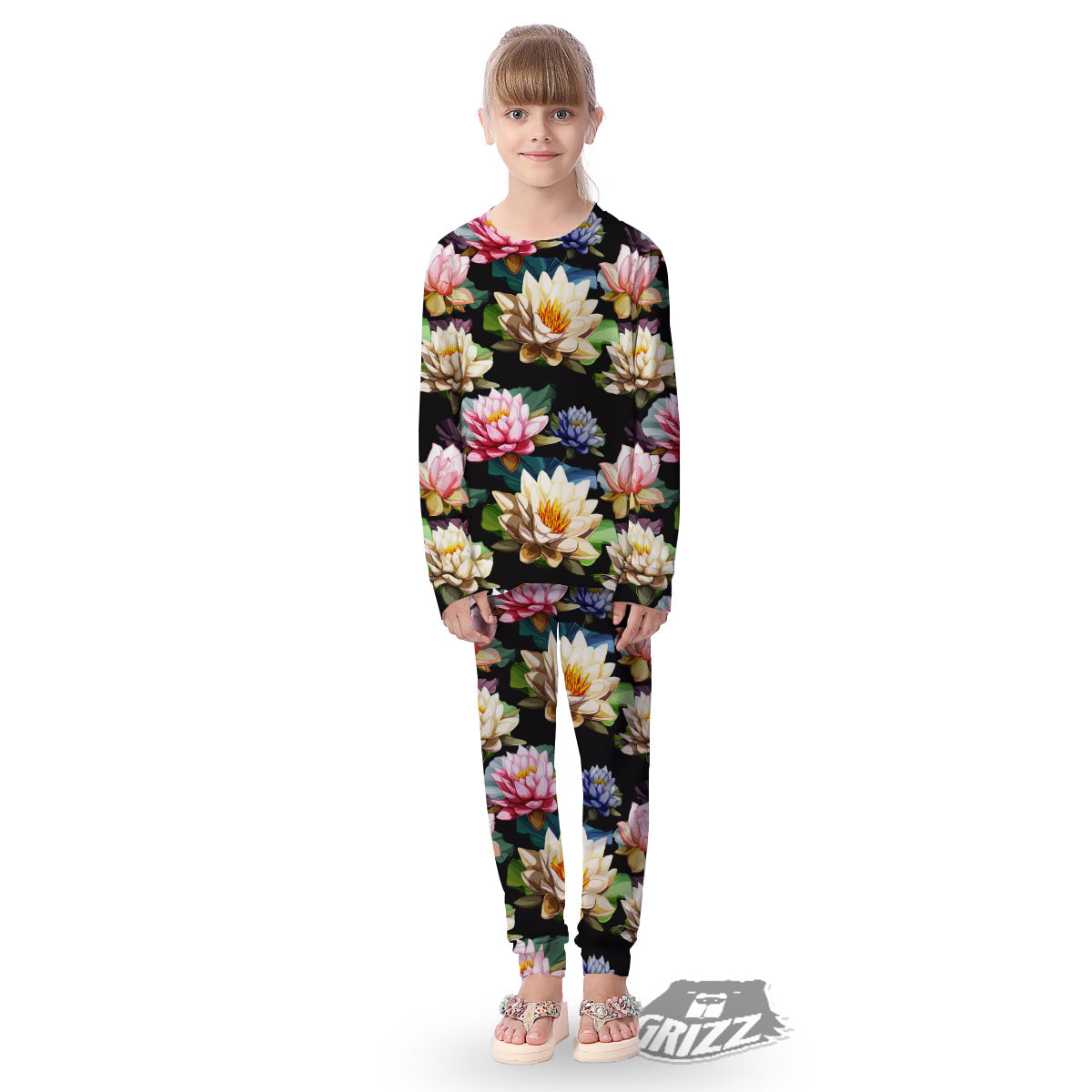 Lotus Vintage Print Pattern Kid's Pajamas-grizzshop
