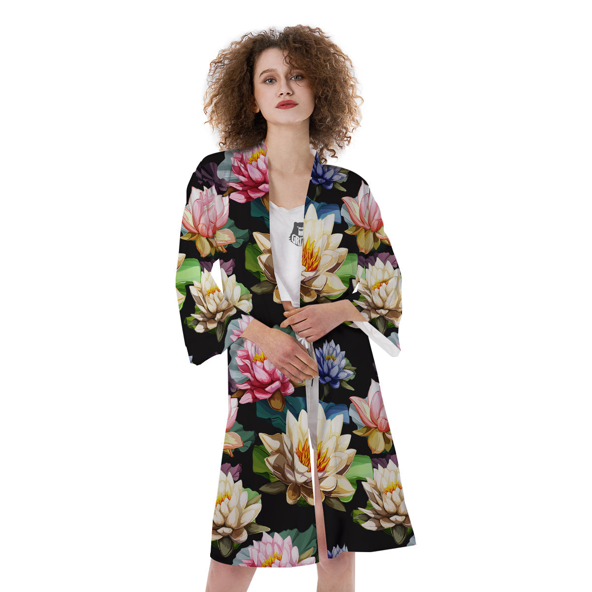 Lotus Vintage Print Pattern Kimono-grizzshop