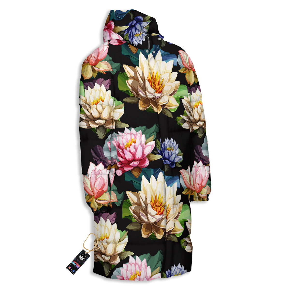 Lotus Vintage Print Pattern Long Down Jacket-grizzshop