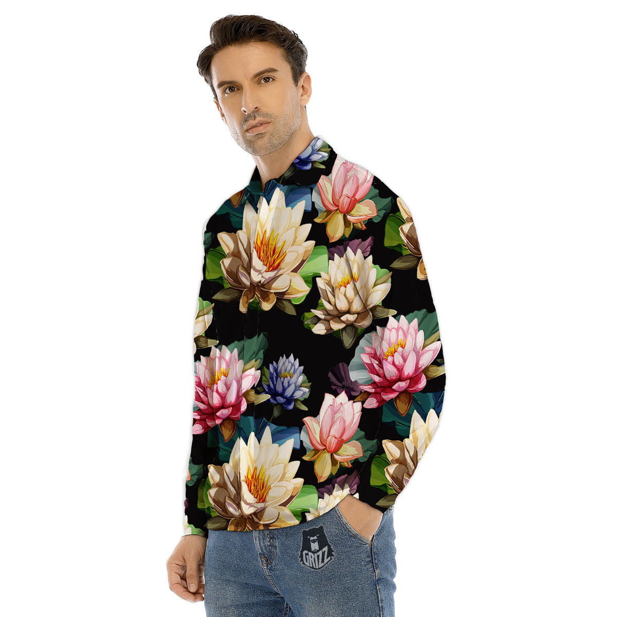 Lotus Vintage Print Pattern Men's Dress Shirts-grizzshop
