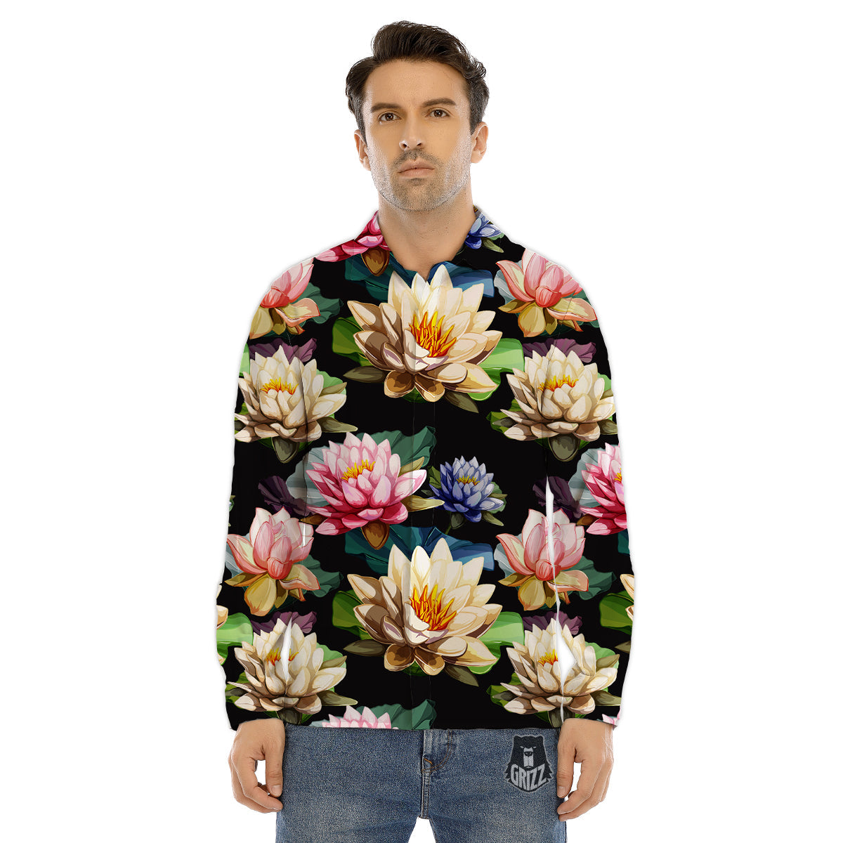 Lotus Vintage Print Pattern Men's Dress Shirts-grizzshop
