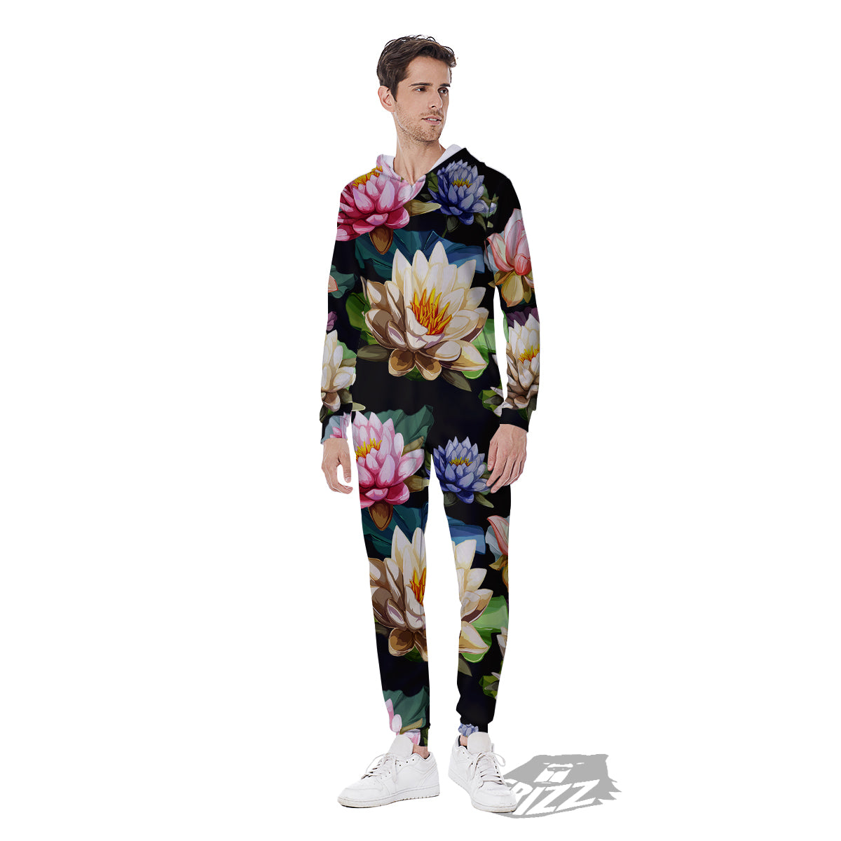 Lotus Vintage Print Pattern Men's Jumpsuit-grizzshop