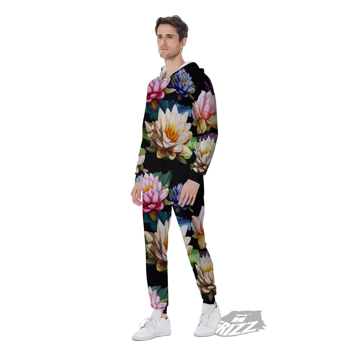 Lotus Vintage Print Pattern Men's Jumpsuit-grizzshop