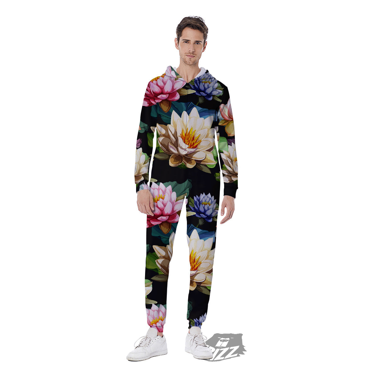 Lotus Vintage Print Pattern Men's Jumpsuit-grizzshop