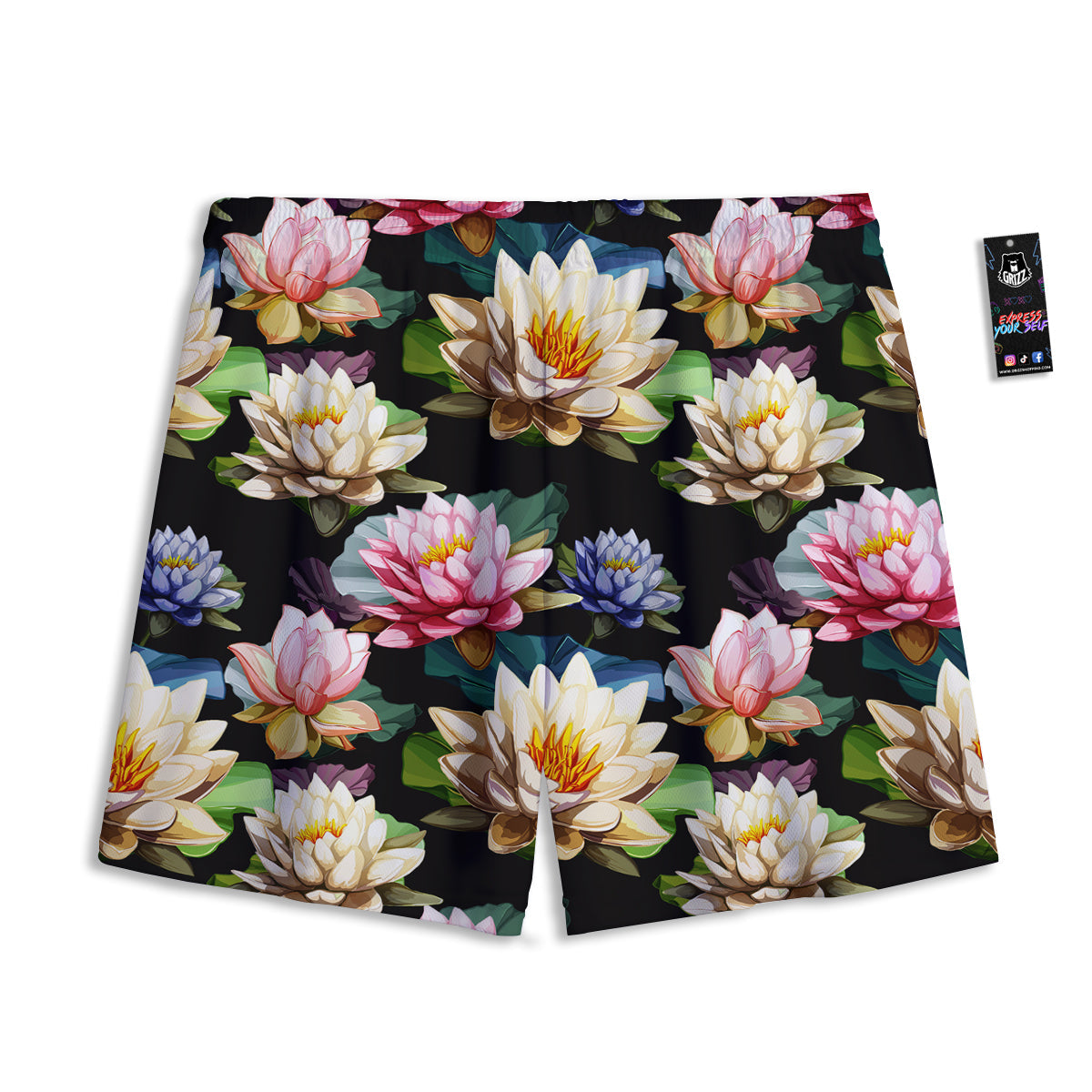 Lotus Vintage Print Pattern Mesh Shorts