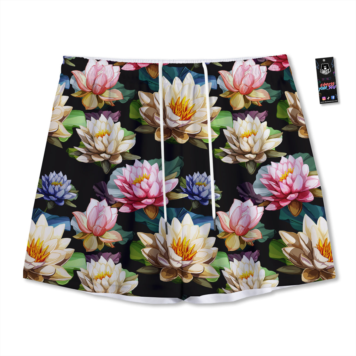 Lotus Vintage Print Pattern Mesh Shorts