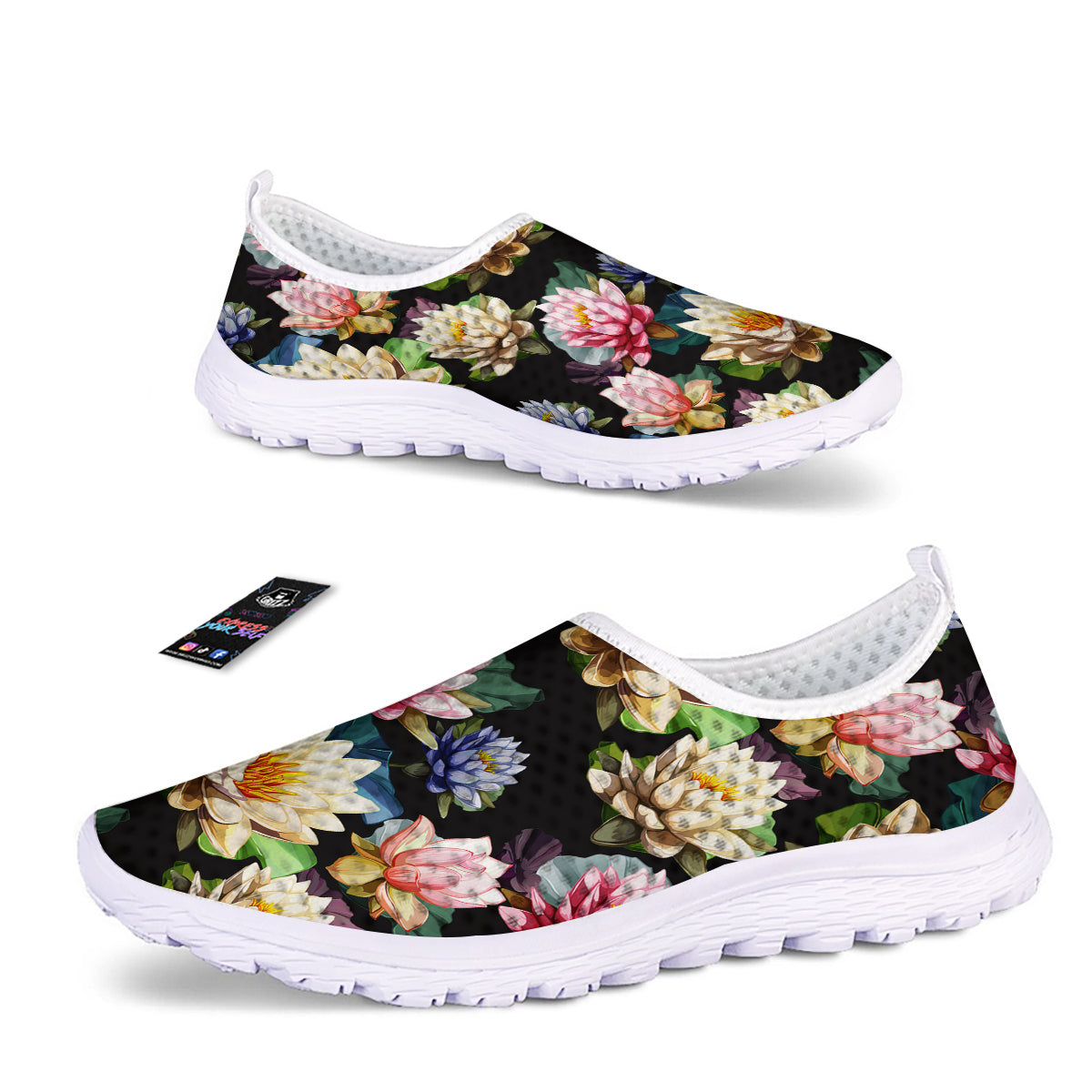 Lotus Vintage Print Pattern Nurse Shoes-grizzshop