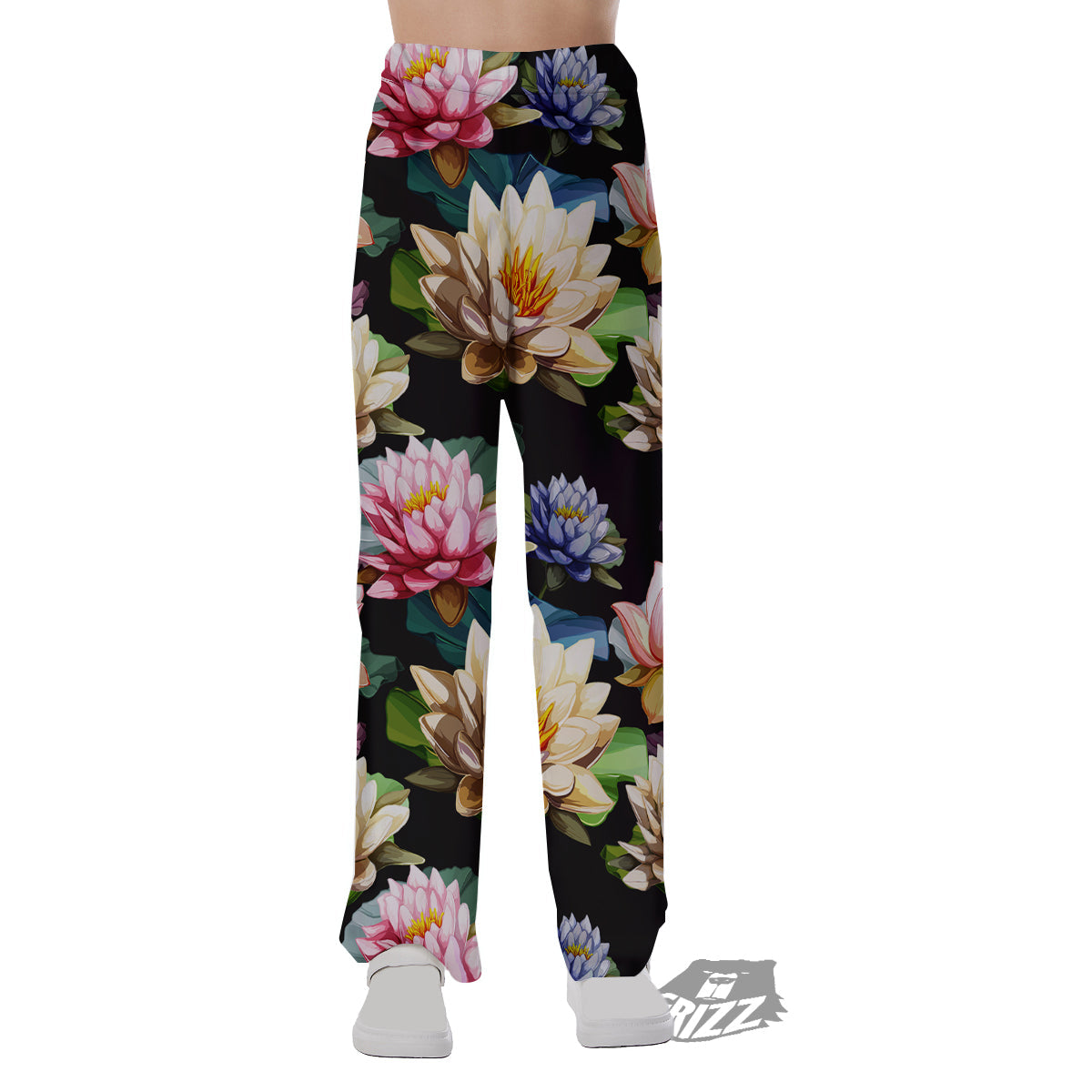 Lotus Vintage Print Pattern Pajama Pants-grizzshop