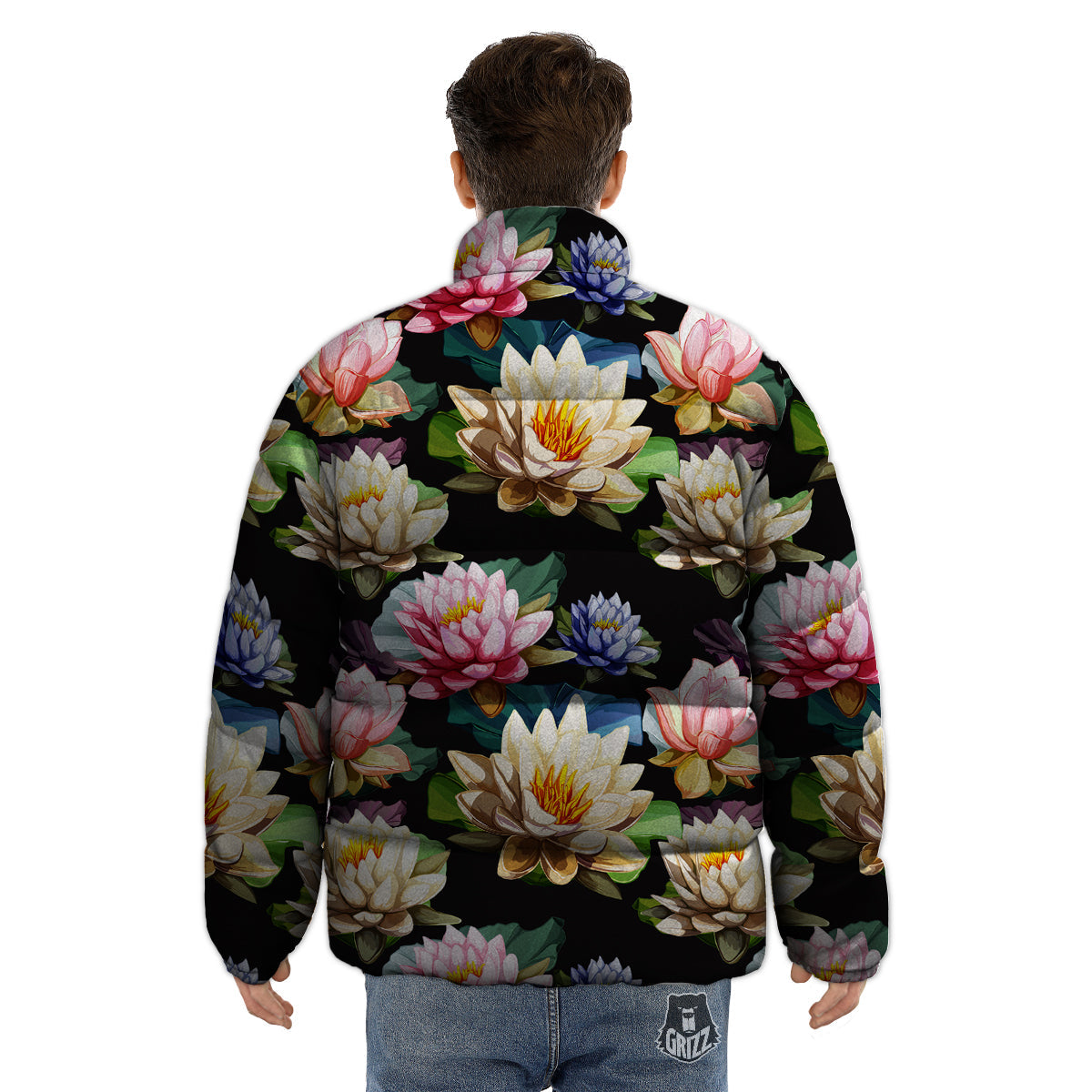 Lotus Vintage Print Pattern Puffer Jacket-grizzshop