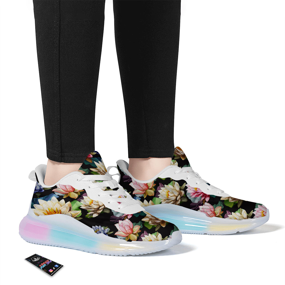 Lotus Vintage Print Pattern Running Sneakers-grizzshop