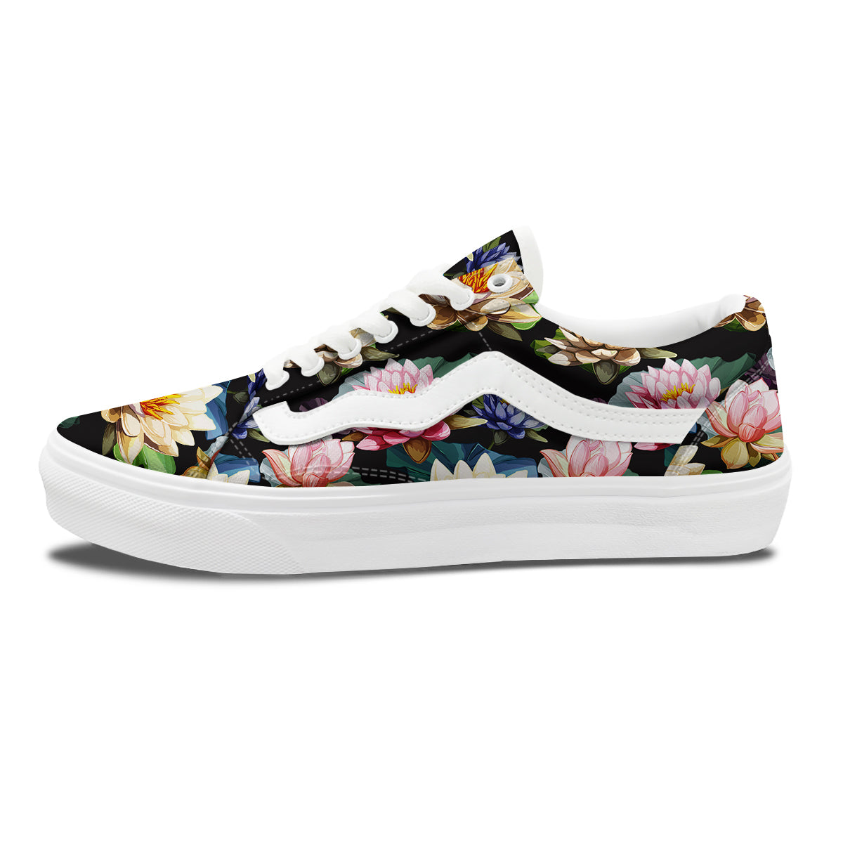 Lotus Vintage Print Pattern Skate Shoes-grizzshop