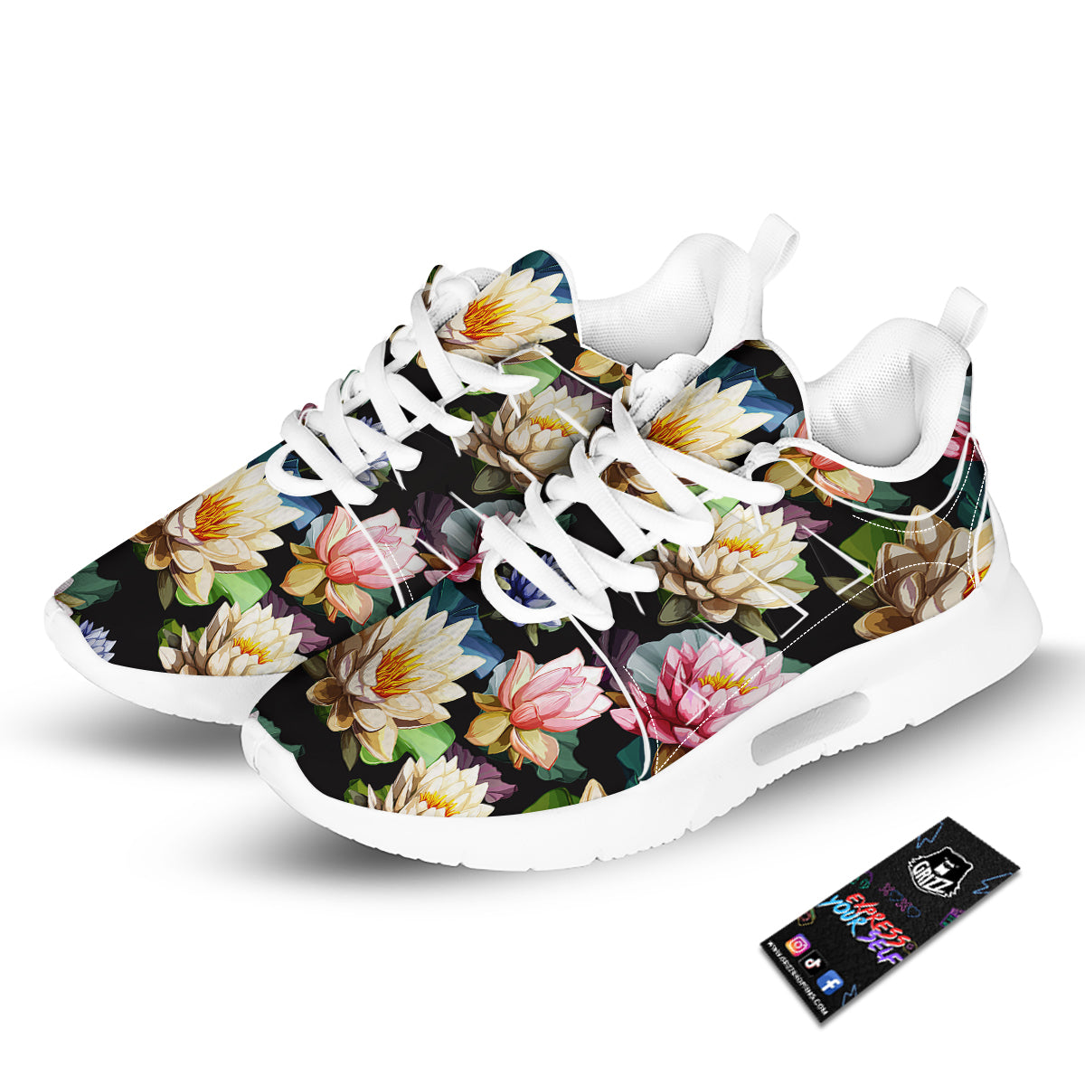 Lotus Vintage Print Pattern Tennis Shoes-grizzshop