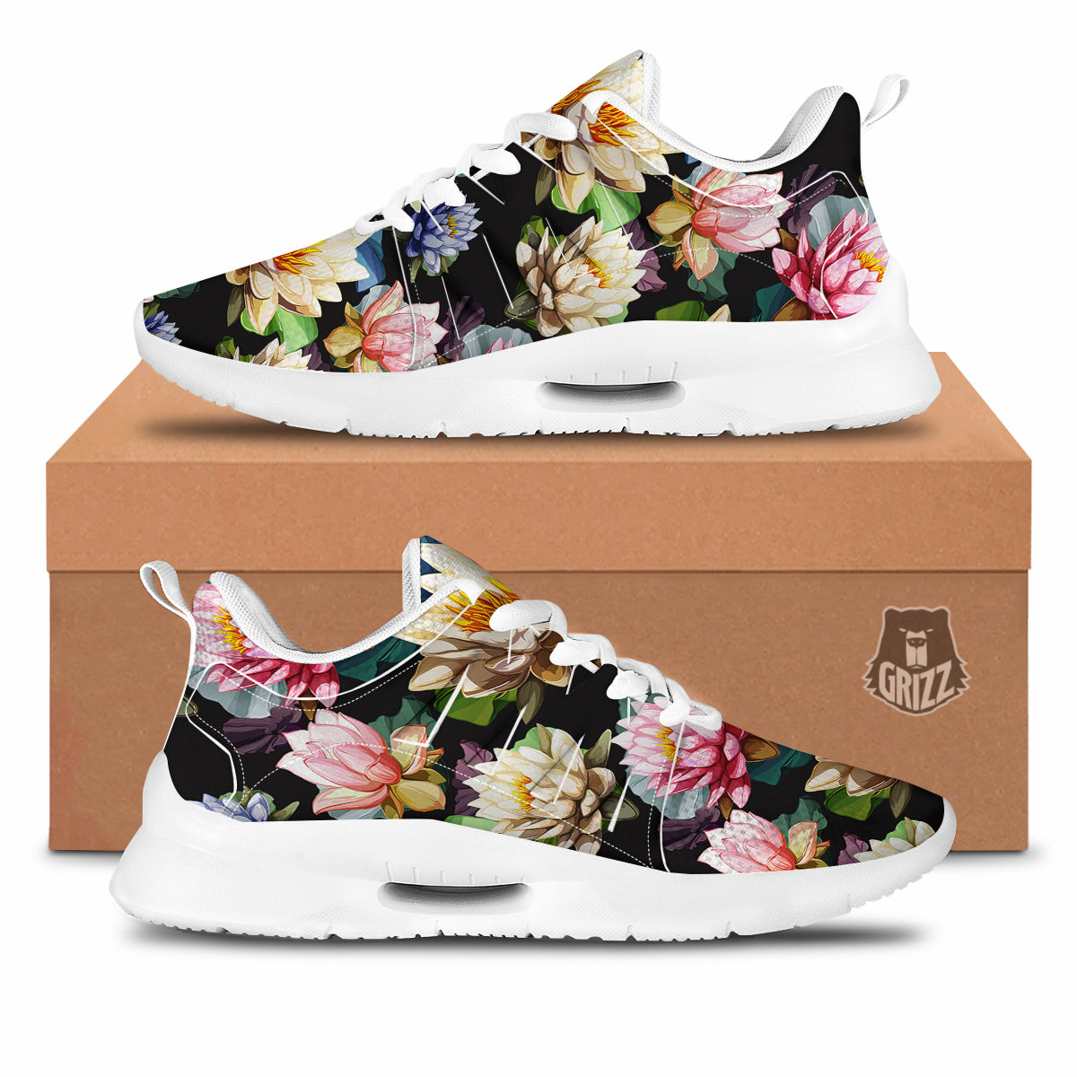 Lotus Vintage Print Pattern Tennis Shoes-grizzshop