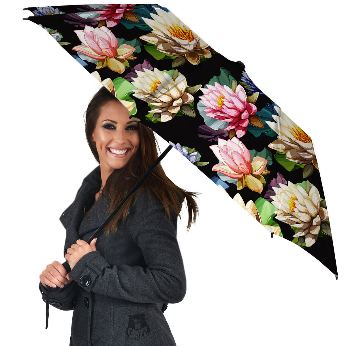 Lotus Vintage Print Pattern Umbrella-grizzshop