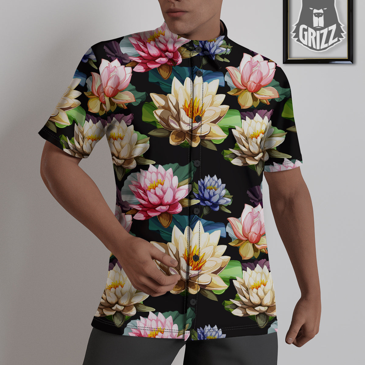 Lotus Vintage Print Pattern Untucked Shirts-grizzshop