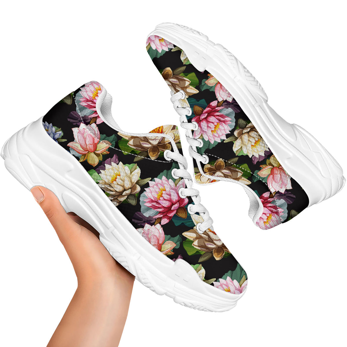 Lotus Vintage Print Pattern White Chunky Shoes-grizzshop