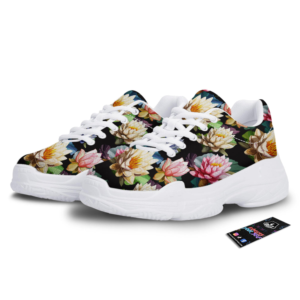 Lotus Vintage Print Pattern White Chunky Shoes-grizzshop