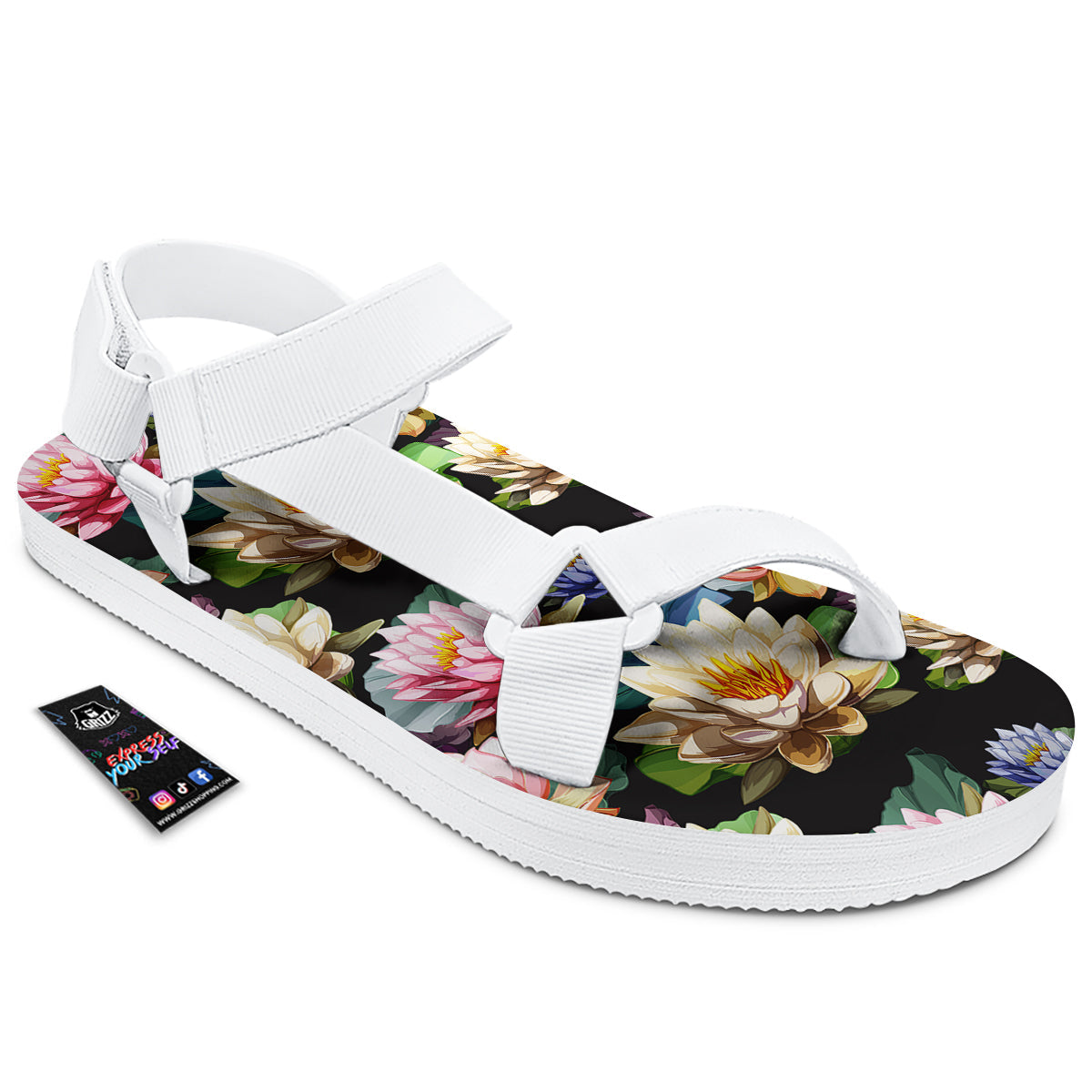 Lotus Vintage Print Pattern White Open Toe Sandals-grizzshop