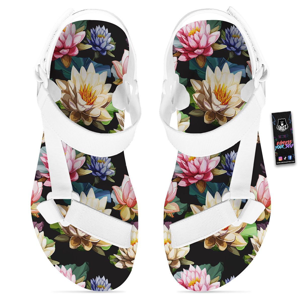 Lotus Vintage Print Pattern White Open Toe Sandals-grizzshop