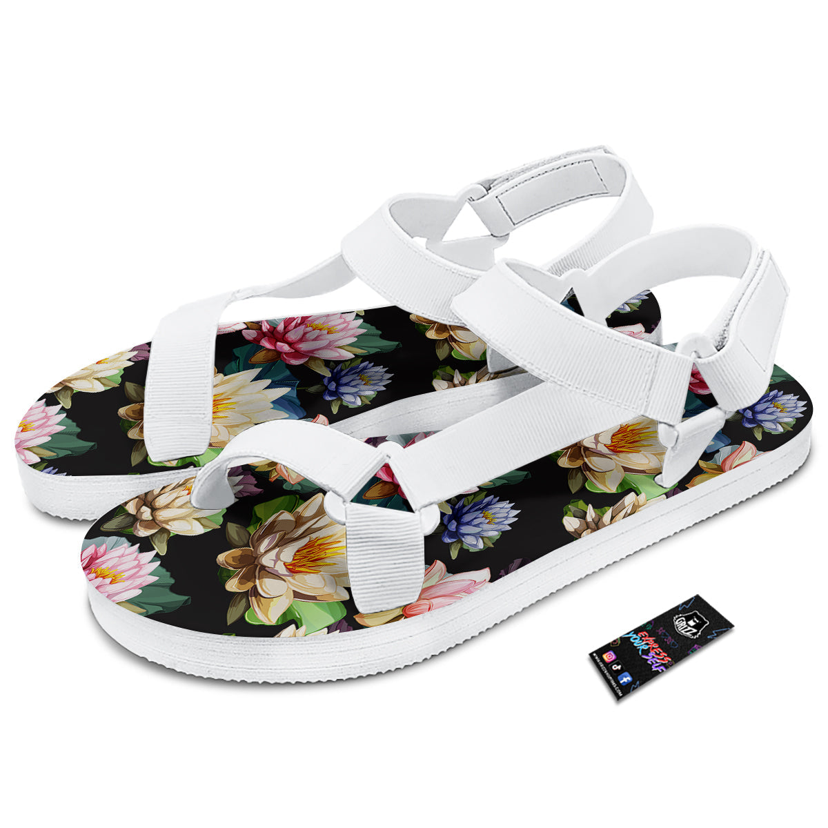 Lotus Vintage Print Pattern White Open Toe Sandals-grizzshop