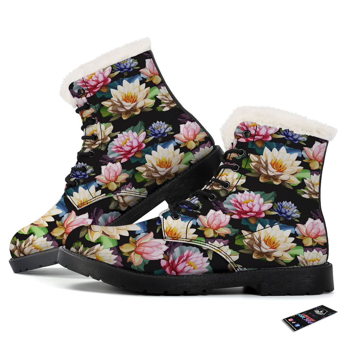 Lotus Vintage Print Pattern Winter Boots-grizzshop