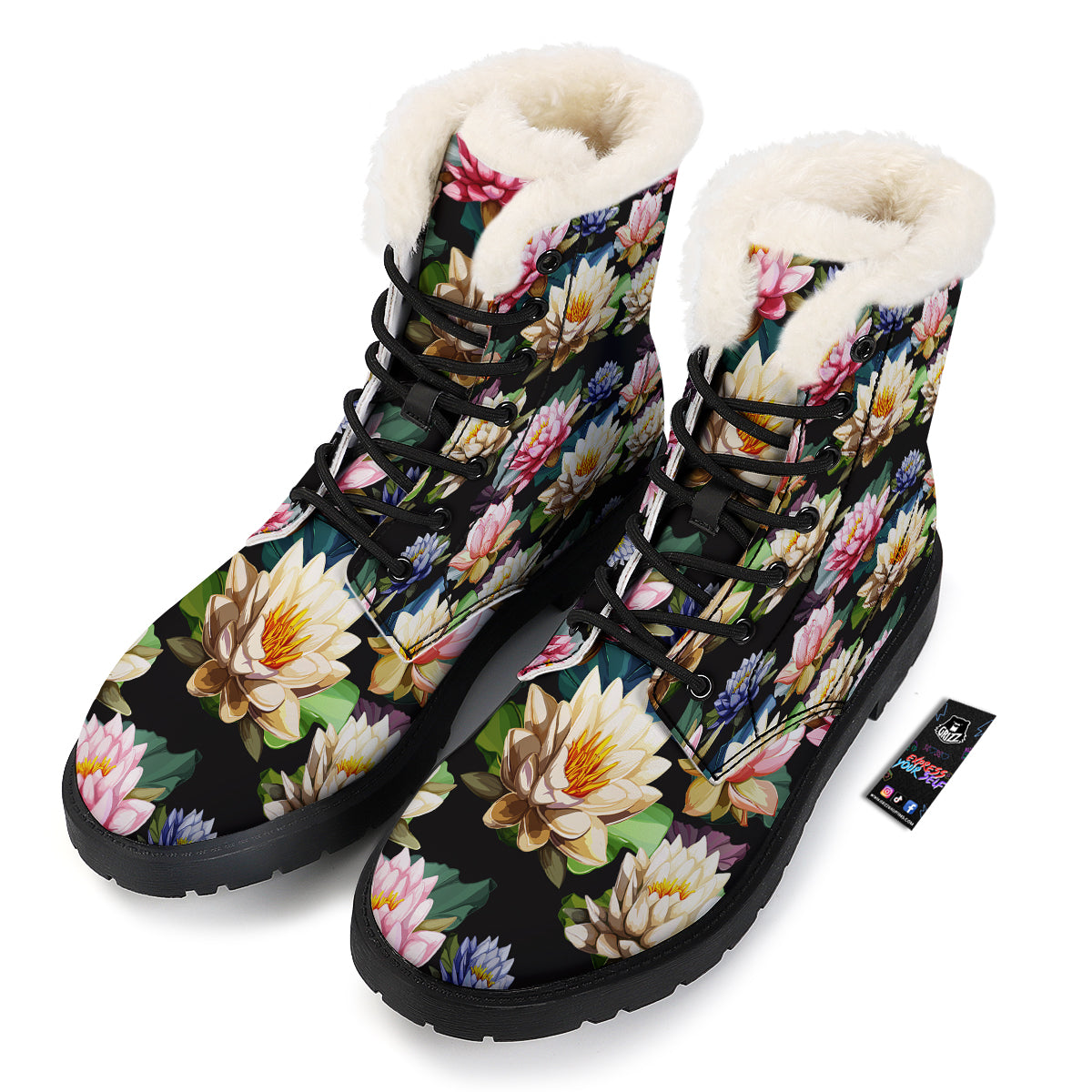 Lotus Vintage Print Pattern Winter Boots-grizzshop
