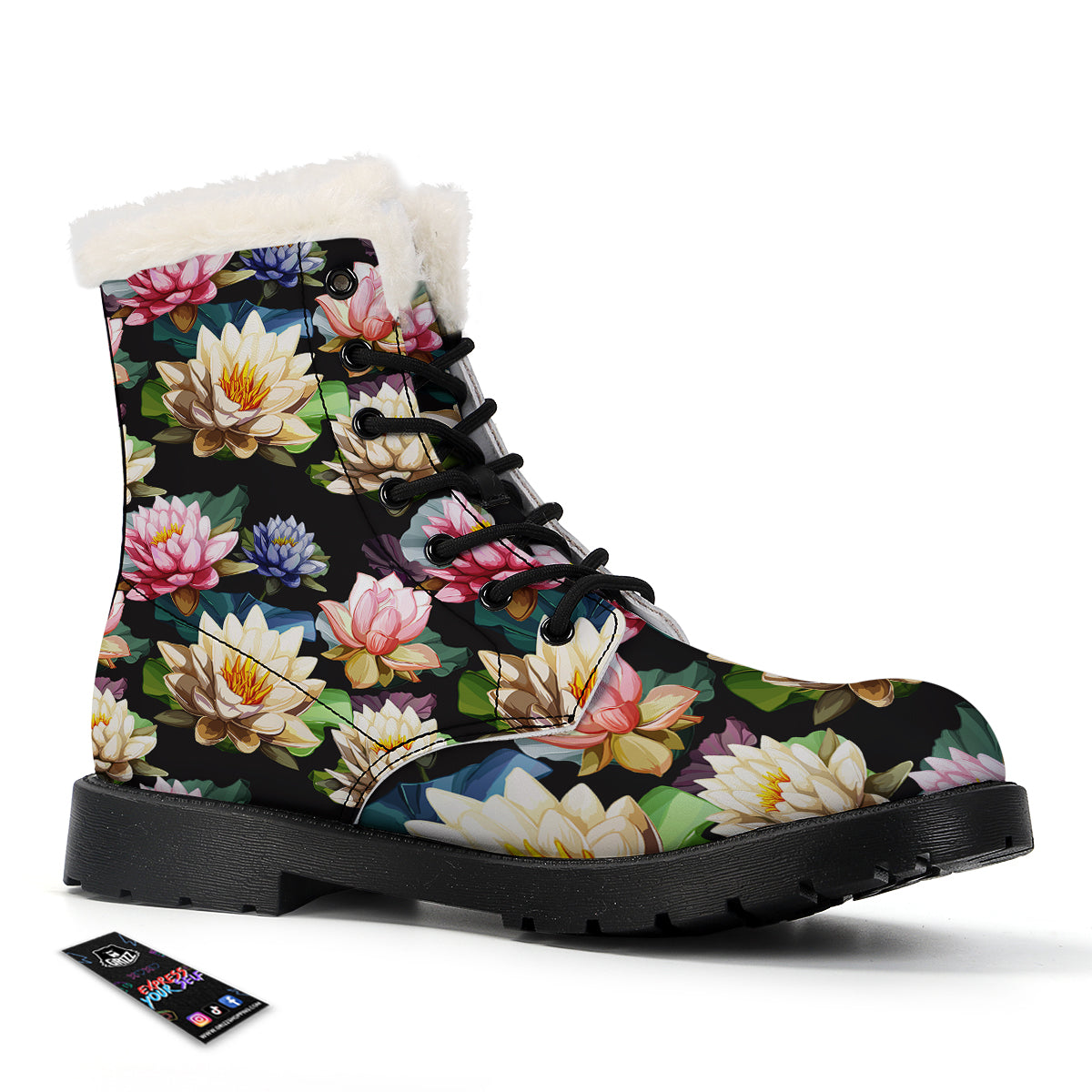 Lotus Vintage Print Pattern Winter Boots-grizzshop