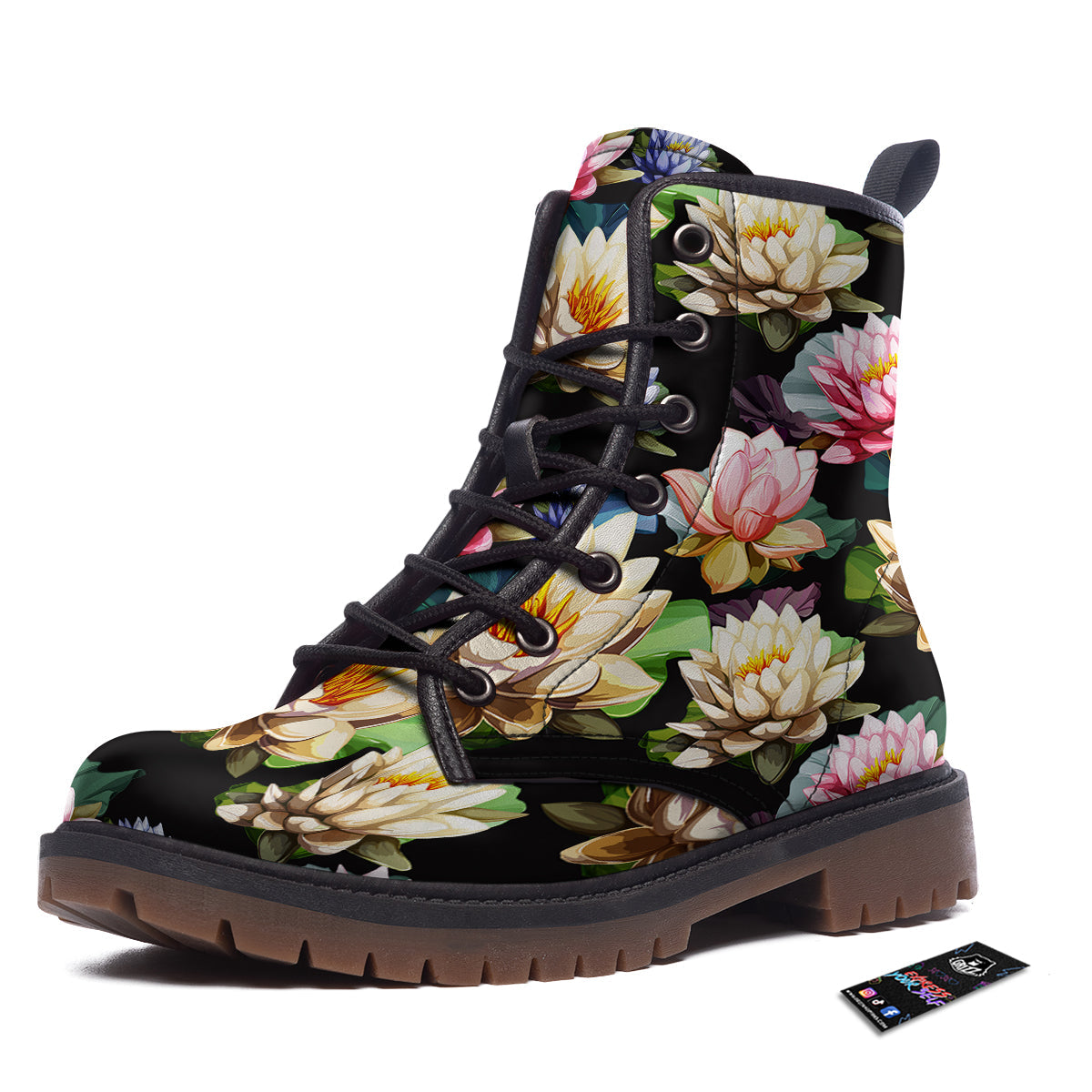 Lotus Vintage Print Pattern Work Boots-grizzshop