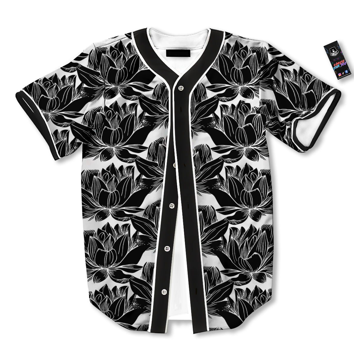 Lotus White And Black Print Pattern Baseball Jersey-grizzshop