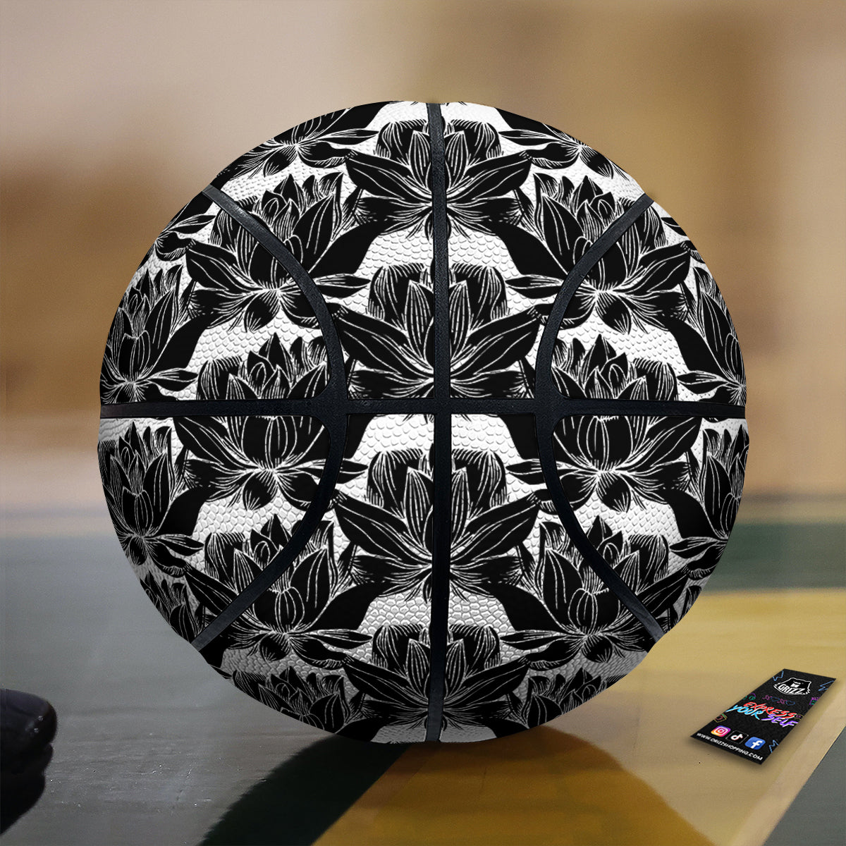 Lotus White And Black Print Pattern Basketball