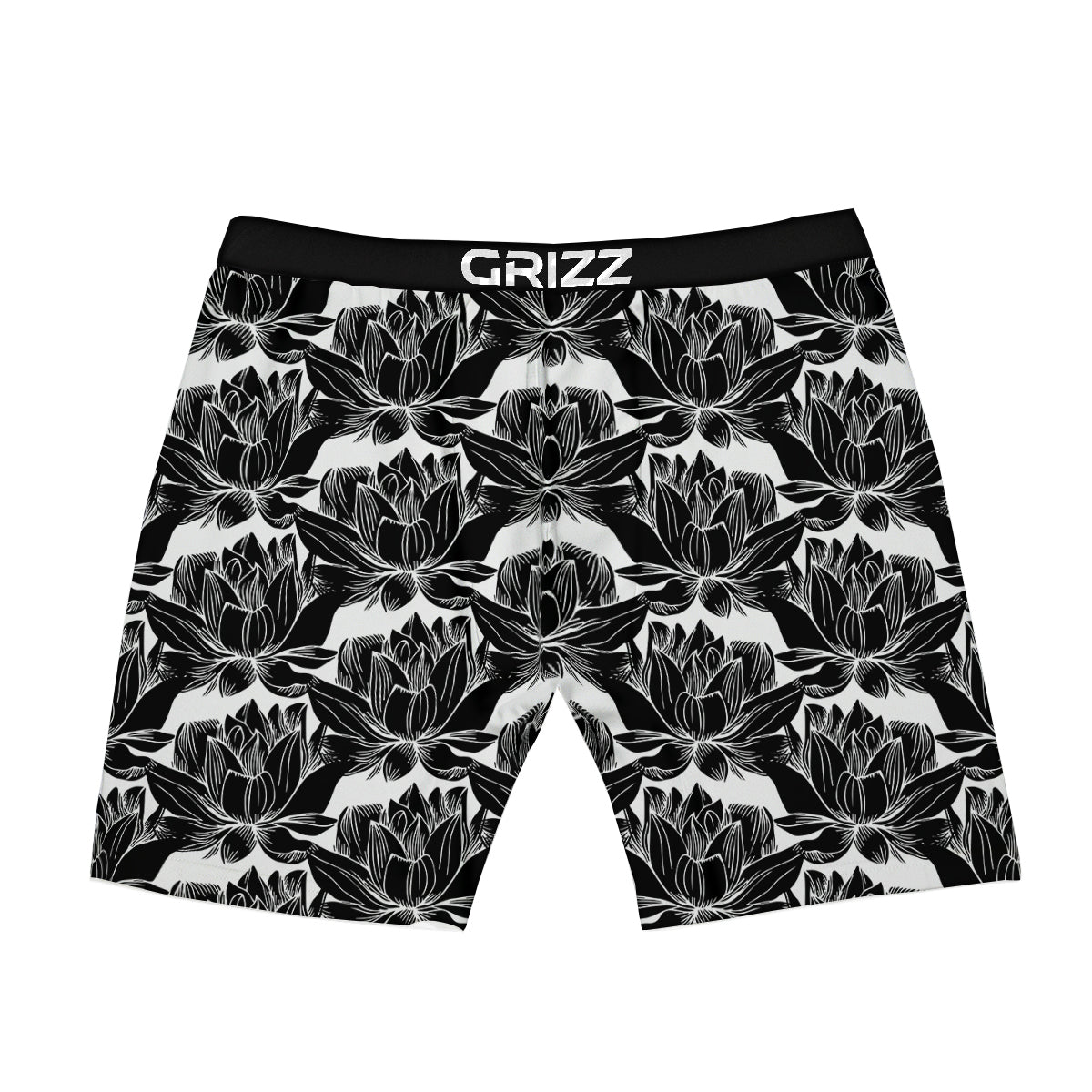 Lotus White And Black Print Pattern Boxer Briefs-grizzshop