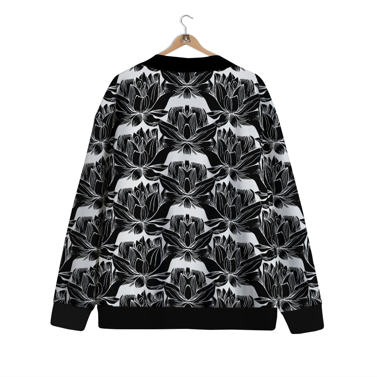 Lotus White And Black Print Pattern Cardigan-grizzshop