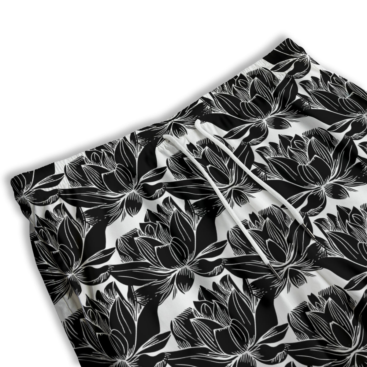 Lotus White And Black Print Pattern Men's Athletic Shorts
