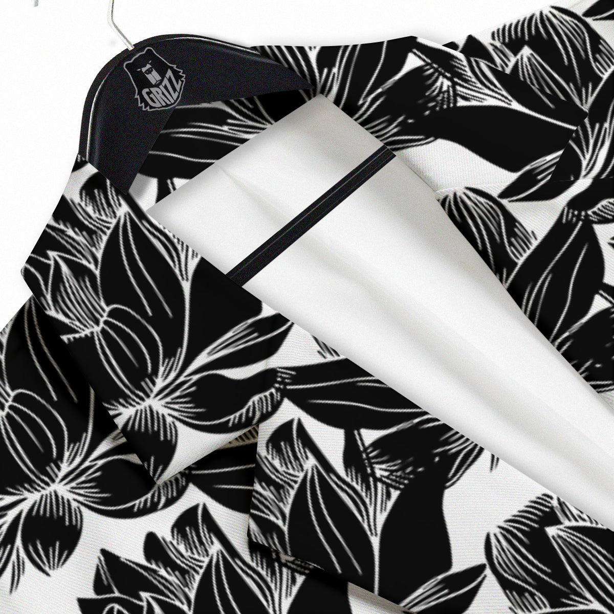 Lotus White And Black Print Pattern Men's Sport Coat-grizzshop