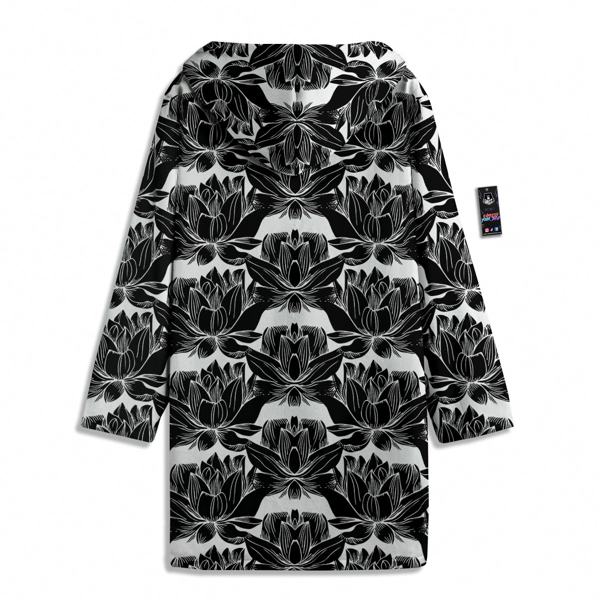 Lotus White And Black Print Pattern Men's Windbreaker Jacket-grizzshop