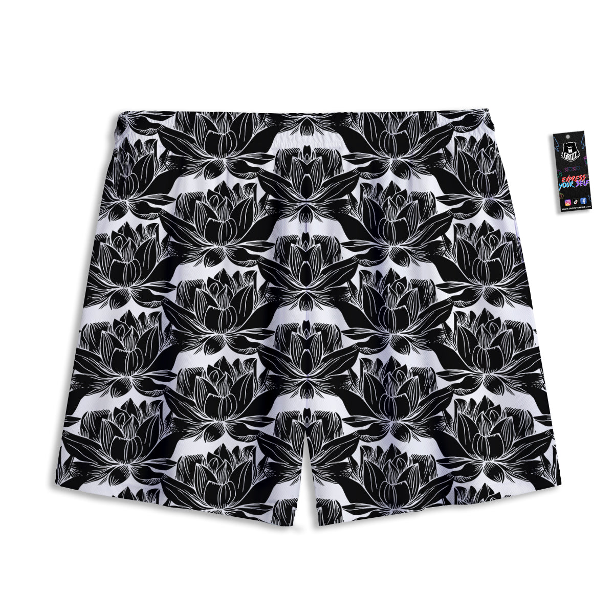 Lotus White And Black Print Pattern Mesh Shorts