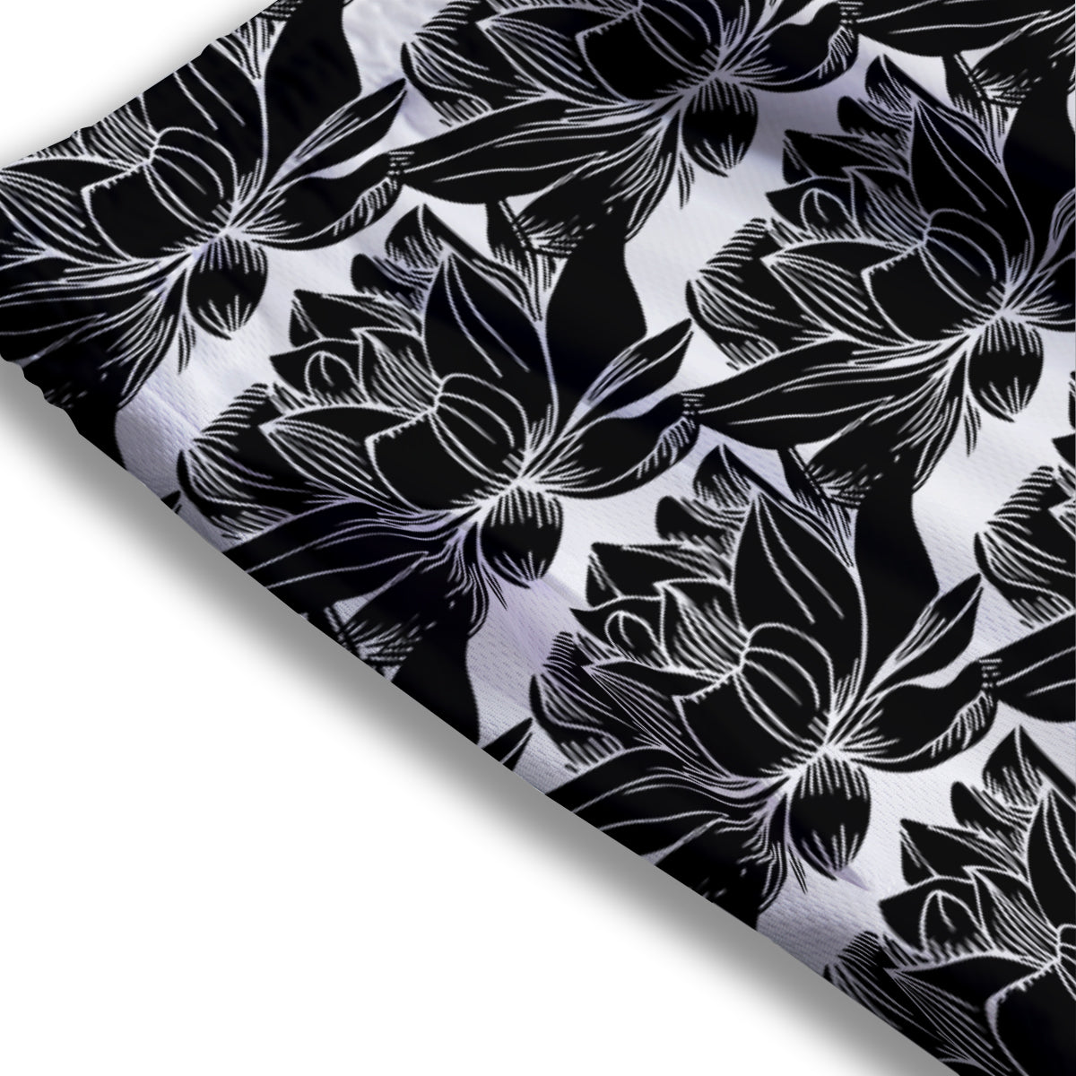Lotus White And Black Print Pattern Mesh Shorts