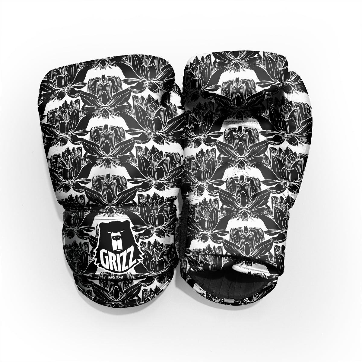 Lotus White And Black Print Pattern Pro Boxing Glove