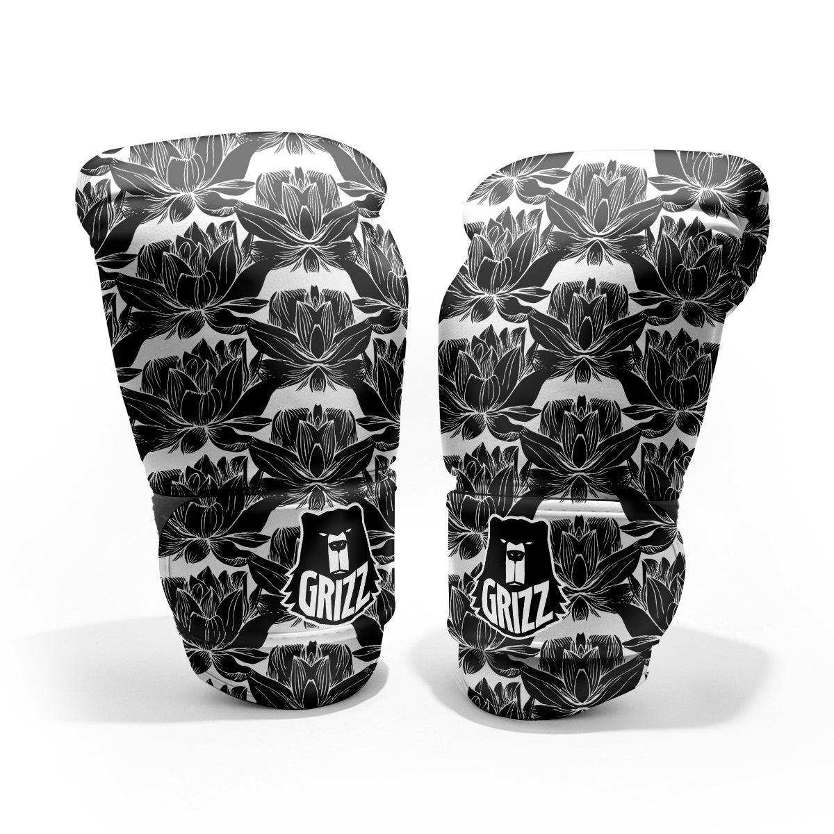 Lotus White And Black Print Pattern Pro Boxing Glove