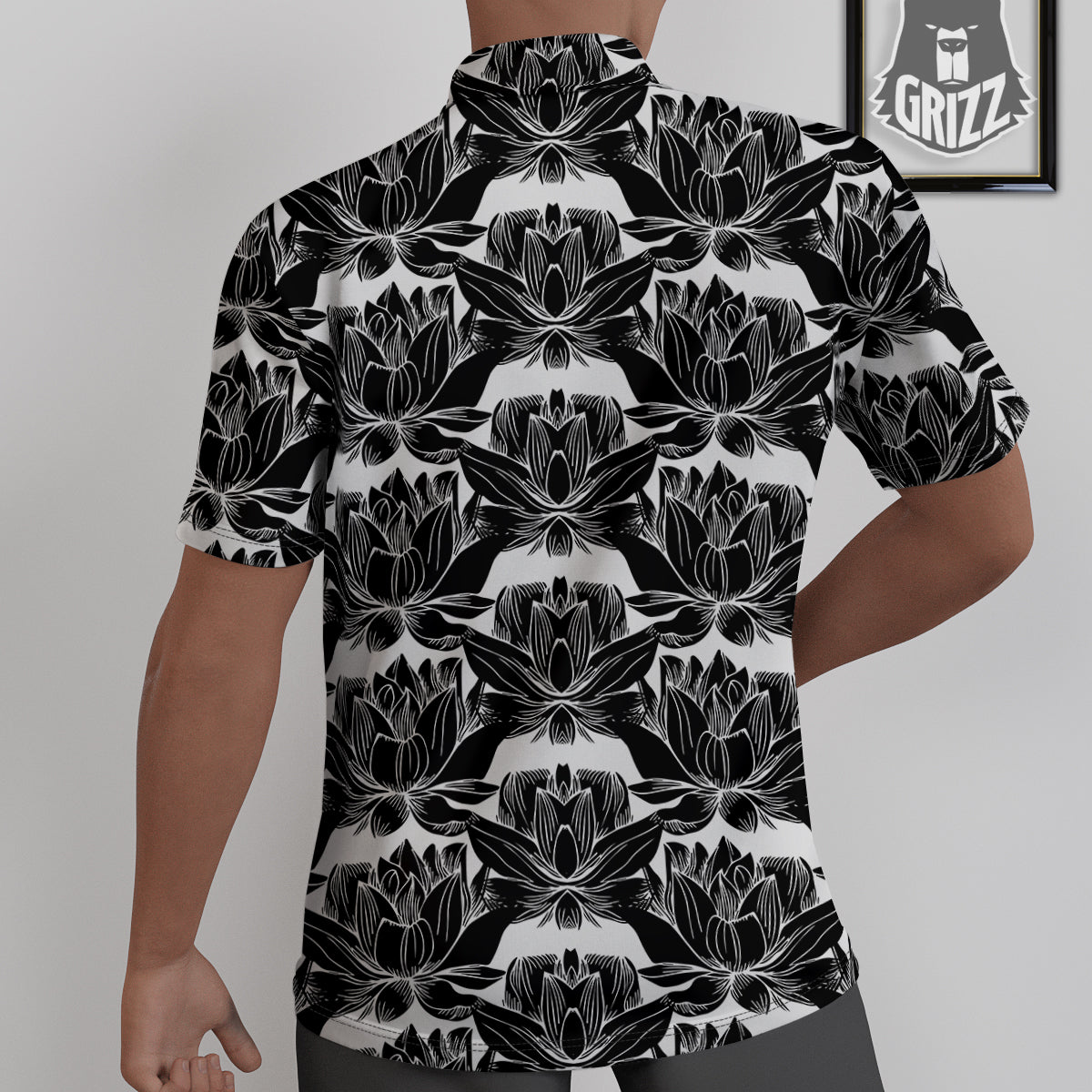 Lotus White And Black Print Pattern Untucked Shirts-grizzshop