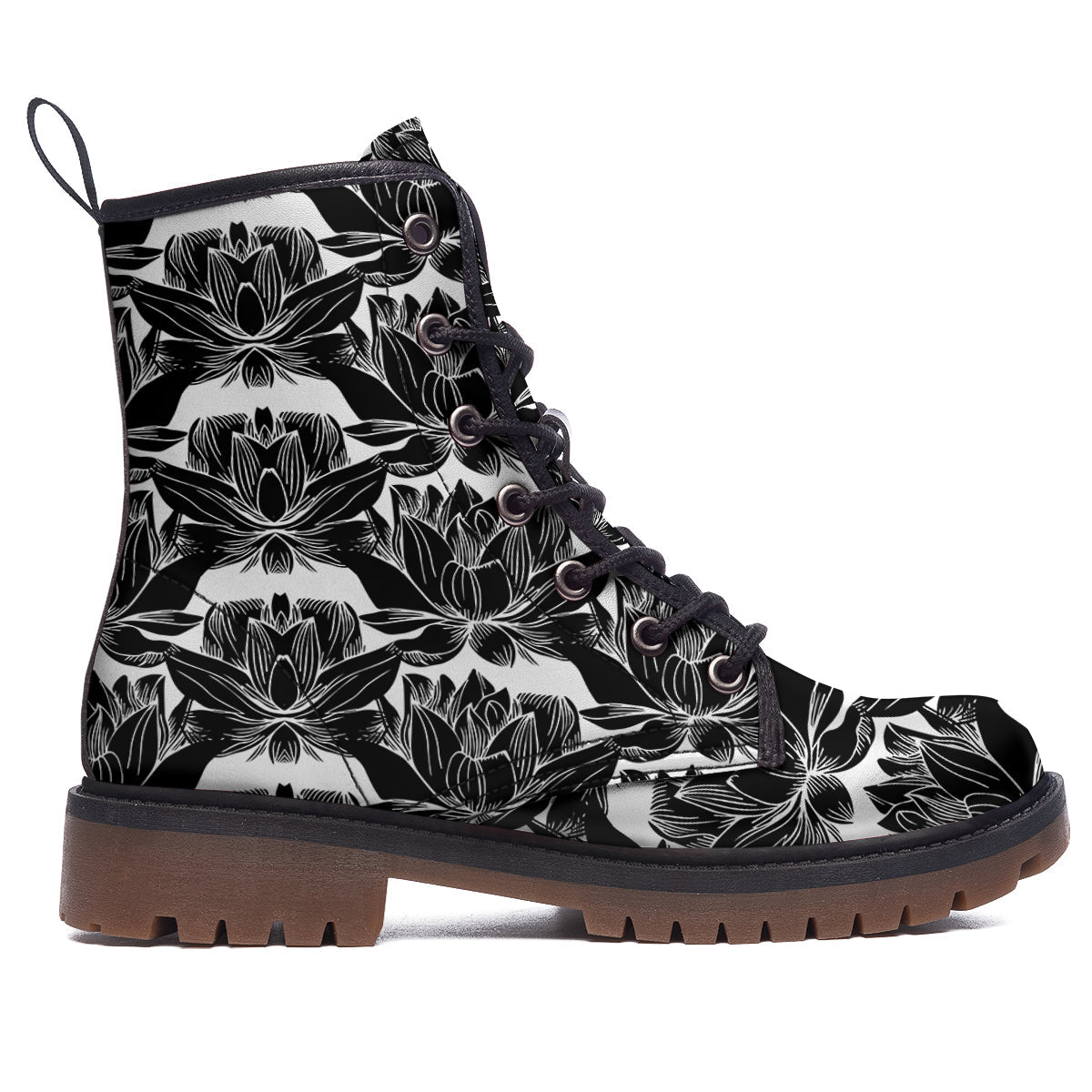 Lotus White And Black Print Pattern Work Boots-grizzshop