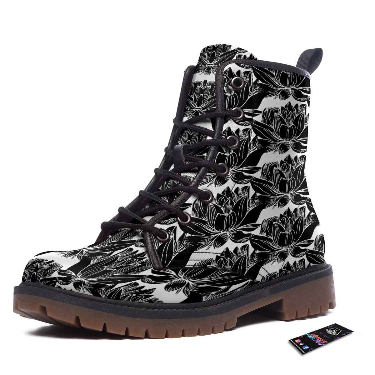 Lotus White And Black Print Pattern Work Boots-grizzshop