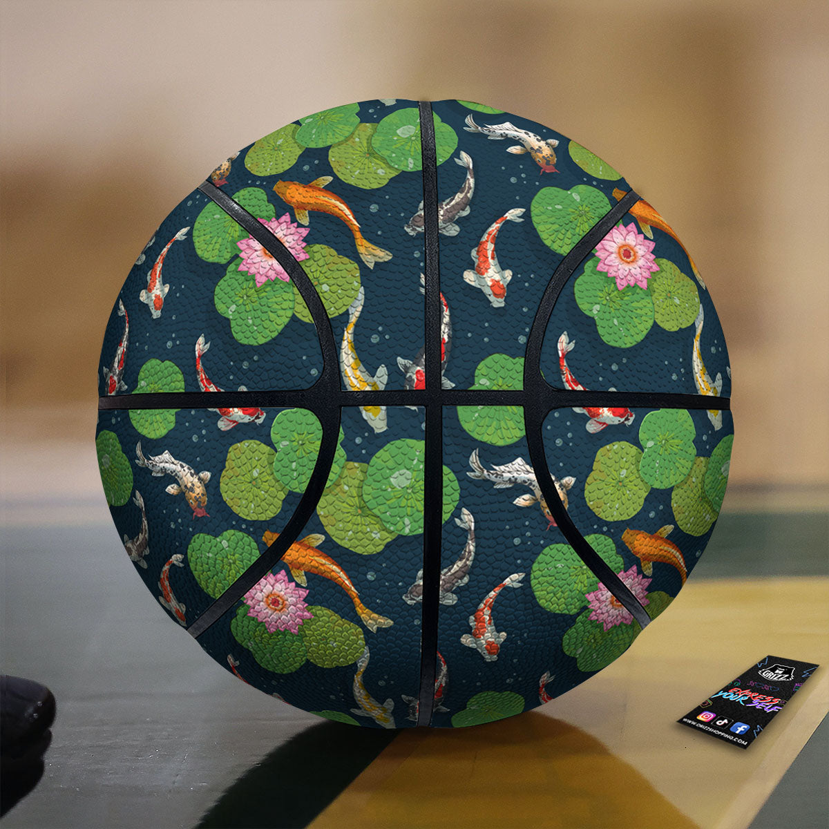 Lotus And Koi Carp Print Pattern Basketball