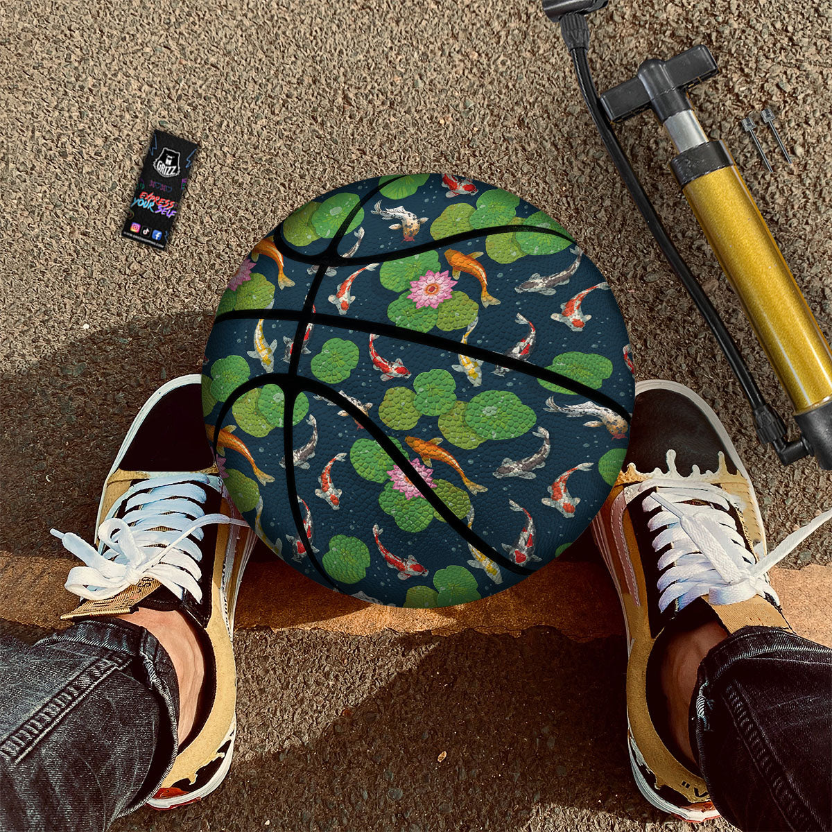 Lotus And Koi Carp Print Pattern Basketball