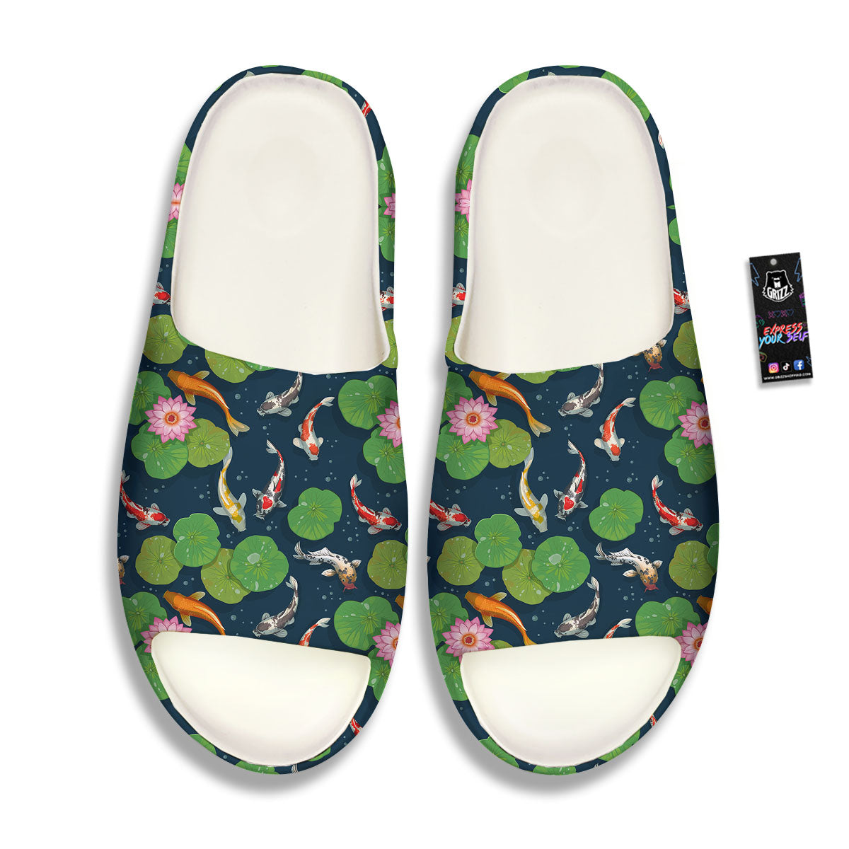 Lotus And Koi Carp Print Pattern Sandals-grizzshop
