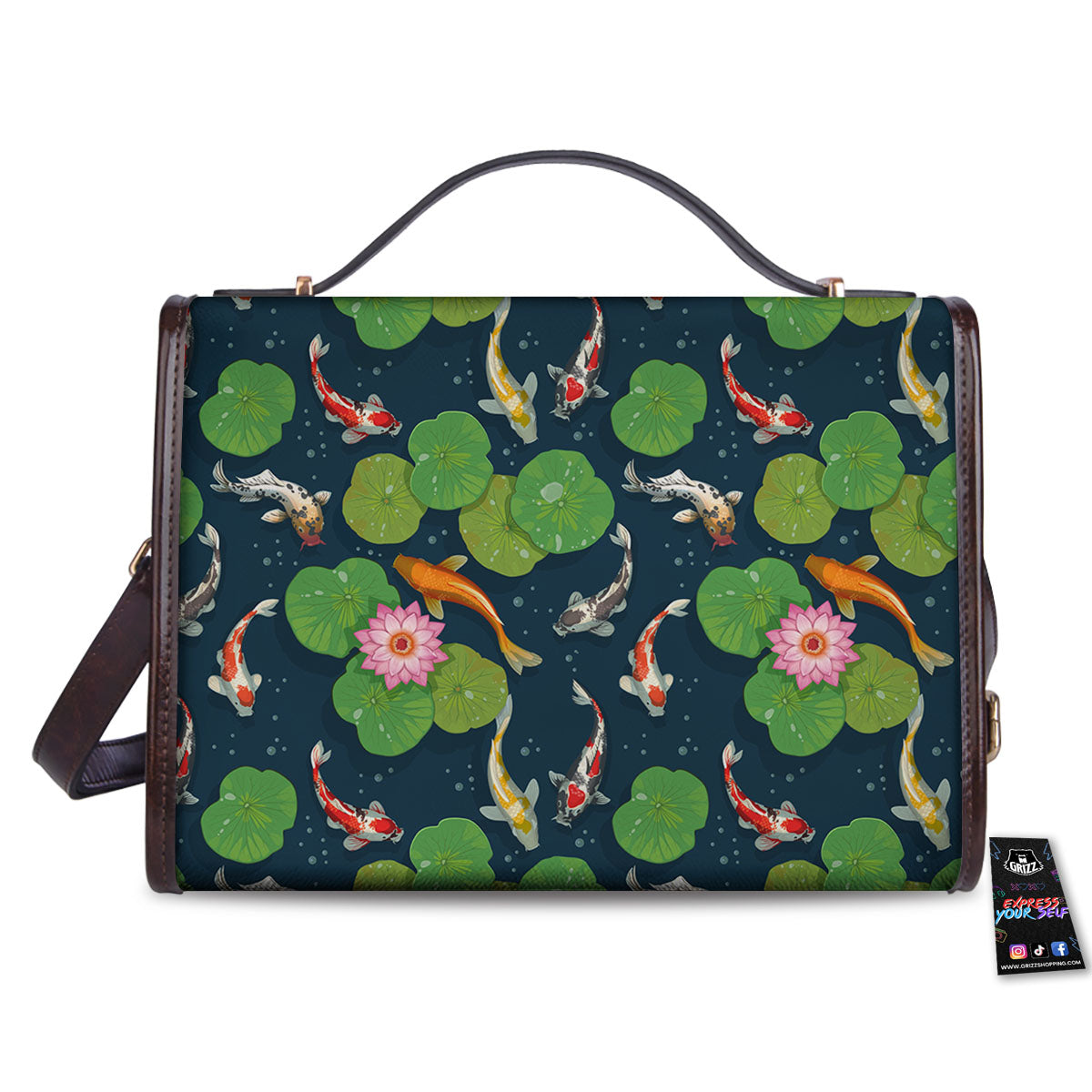 Lotus And Koi Carp Print Pattern Women's Satchel Bag